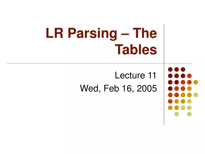 lr parsing the tables