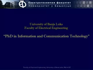 University of Banja Luka Faculty of Electrical Engineering