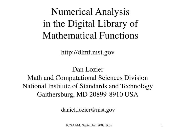 numerical analysis in the digital library of mathematical functions