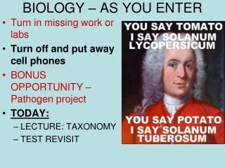 BIOLOGY – AS YOU ENTER