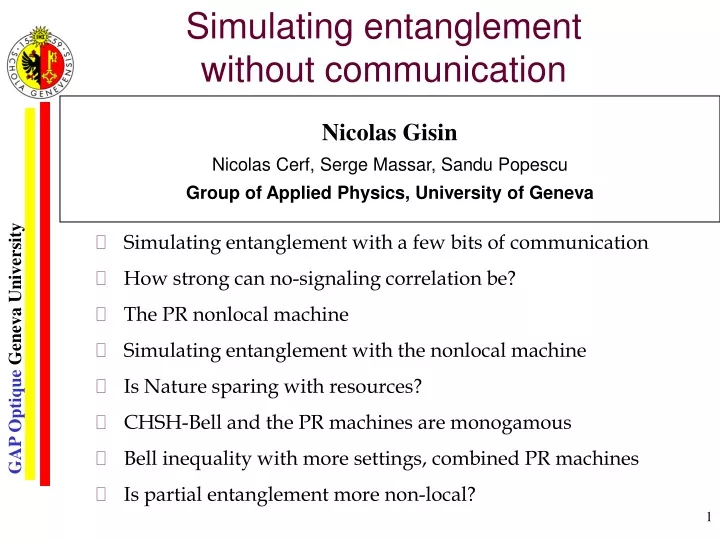 simulating entanglement without communication