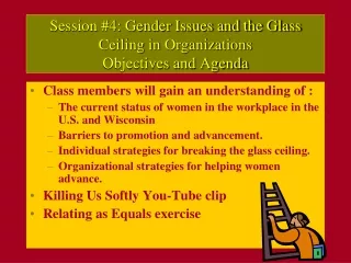 Session #4: Gender Issues and the Glass Ceiling in Organizations Objectives and Agenda
