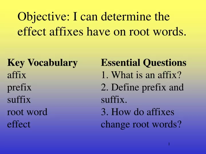 objective i can determine the effect affixes have on root words
