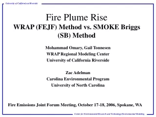 Fire Plume Rise WRAP (FEJF) Method vs. SMOKE Briggs  (SB) Method