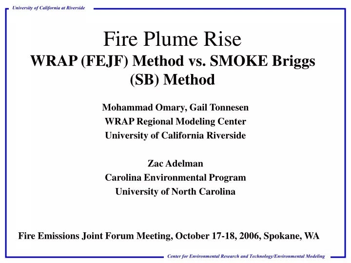 fire plume rise wrap fejf method vs smoke briggs sb method