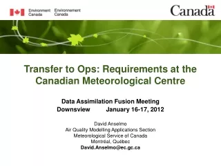 Transfer to Ops: Requirements at the Canadian Meteorological Centre