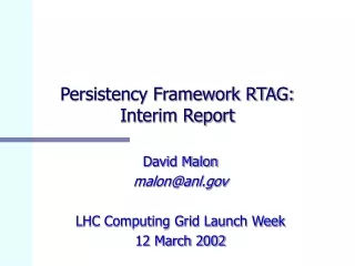 Persistency Framework RTAG:   Interim Report