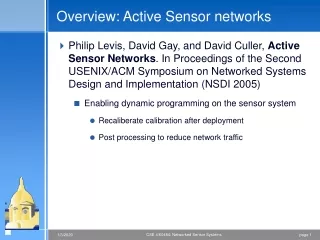 Overview: Active Sensor networks