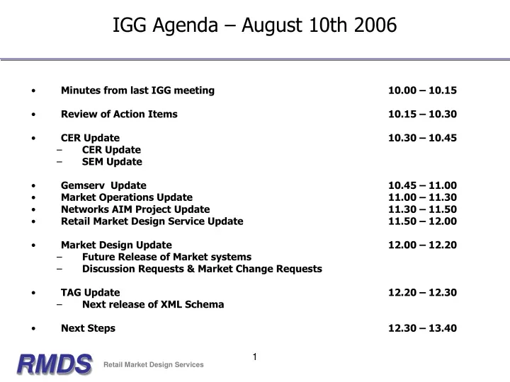 igg agenda august 10th 2006