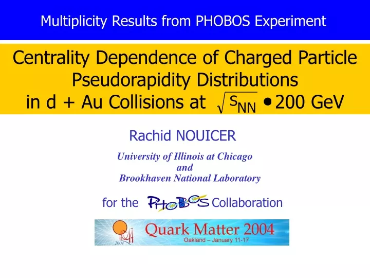 multiplicity results from phobos experiment