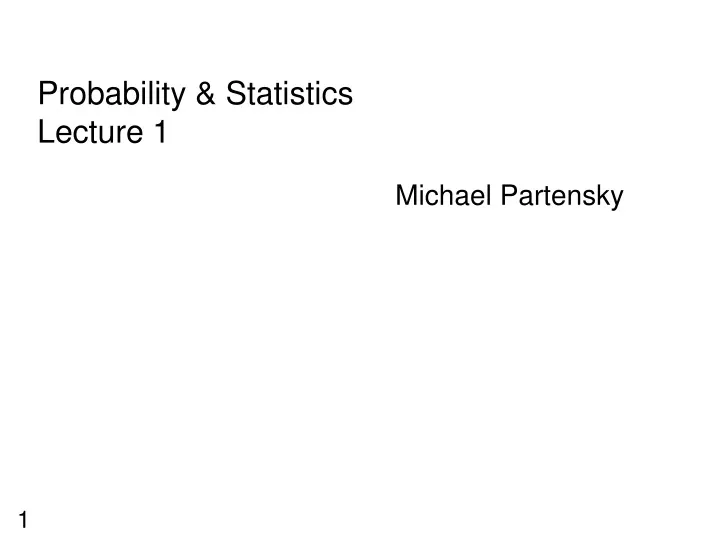 probability statistics lecture 1