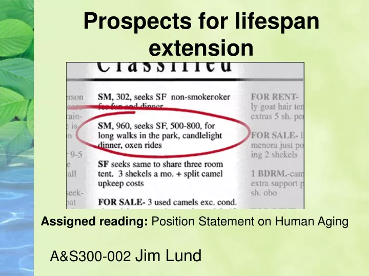 prospects for lifespan extension