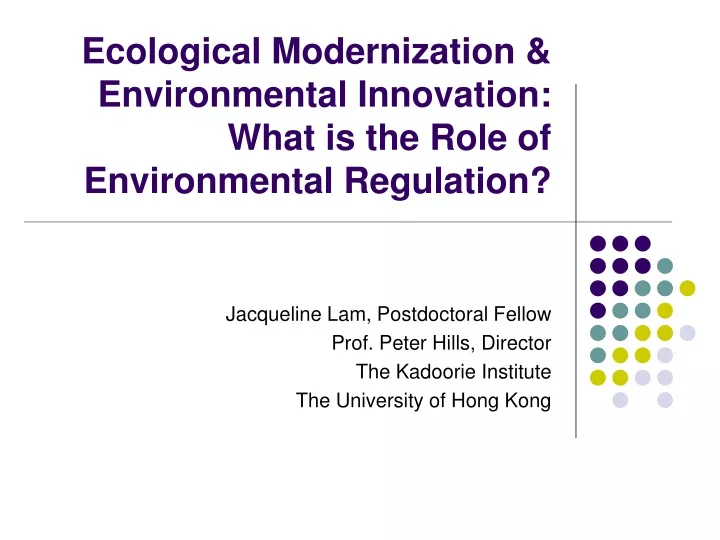 ecological modernization environmental innovation what is the role of environmental regulation
