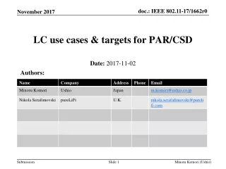 LC use cases &amp; targets for PAR/CSD