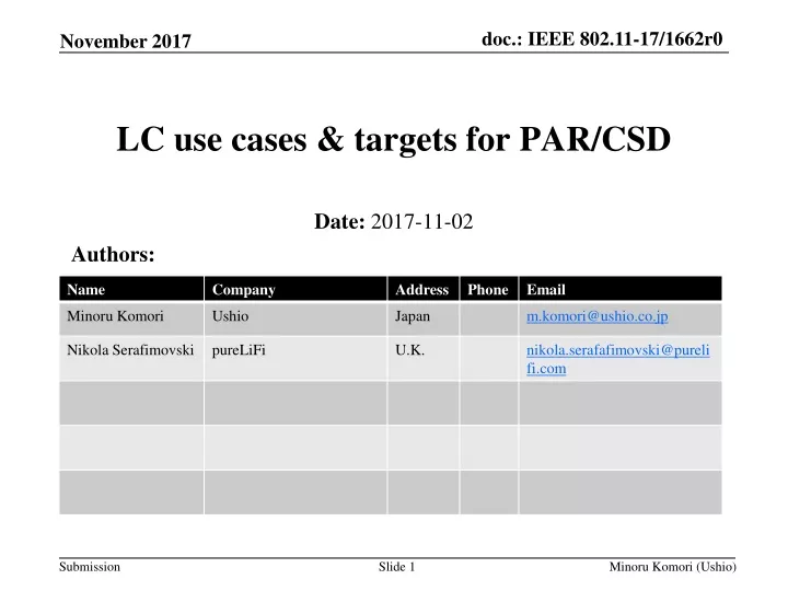 lc use cases targets for par csd