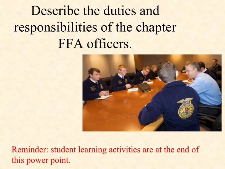 describe the duties and responsibilities of the chapter ffa officers