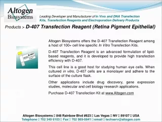 Products &gt; D-407 Transfection Reagent (Retina Pigment Epithelial)