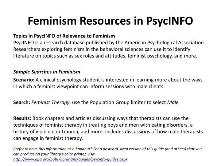 feminism resources in psycinfo