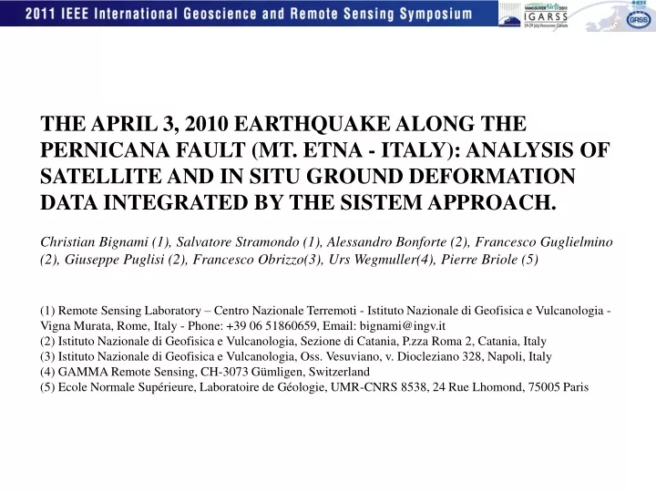 the april 3 2010 earthquake along the pernicana