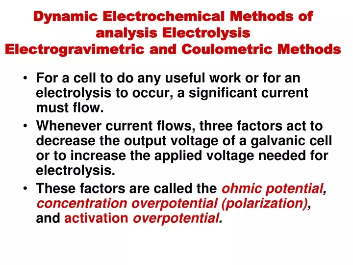 dynamic electrochemical methods of analysis electrolysis electrogravimetric and coulometric methods