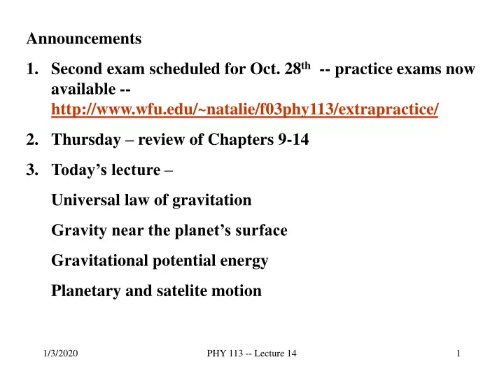 announcements second exam scheduled