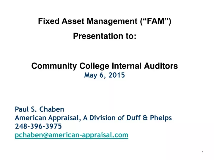 fixed asset management fam presentation