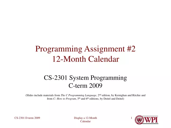 programming assignment 2 12 month calendar