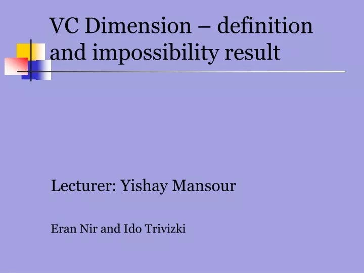 vc dimension definition and impossibility result