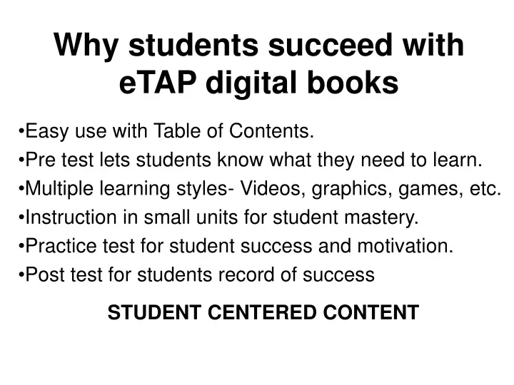 why students succeed with etap digital books