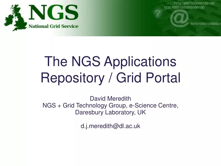 the ngs applications repository grid portal