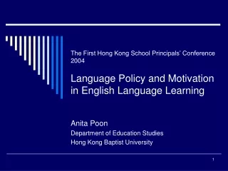 Anita Poon Department of Education Studies Hong Kong Baptist University