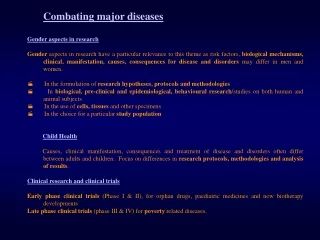 Combating major diseases Gender aspects in research