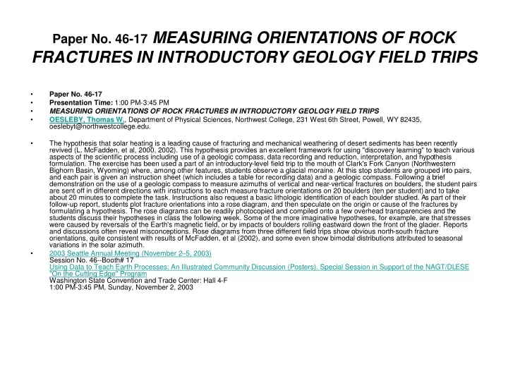 paper no 46 17 measuring orientations of rock fractures in introductory geology field trips