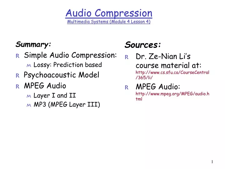 audio compression multimedia systems module 4 lesson 4
