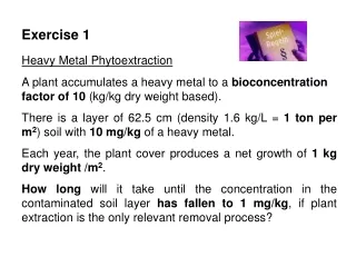 Exercise 1 Heavy Metal Phytoextraction