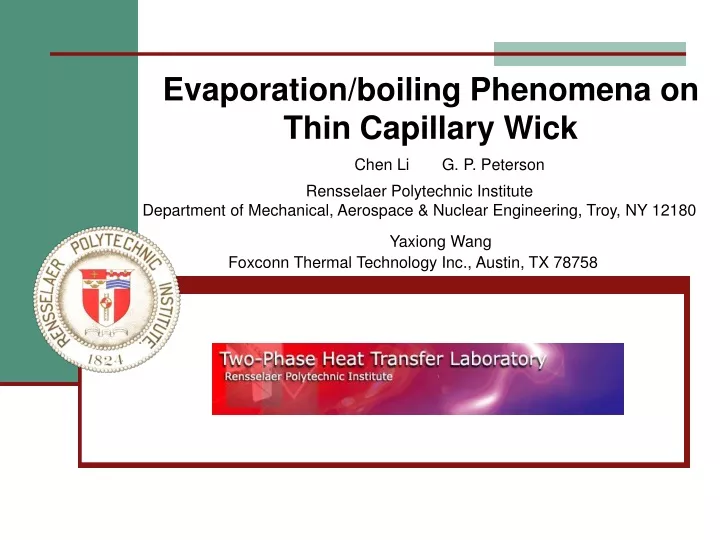 evaporation boiling phenomena on thin capillary