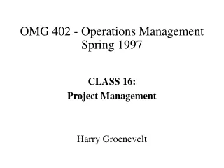 OMG 402 - Operations Management Spring 1997