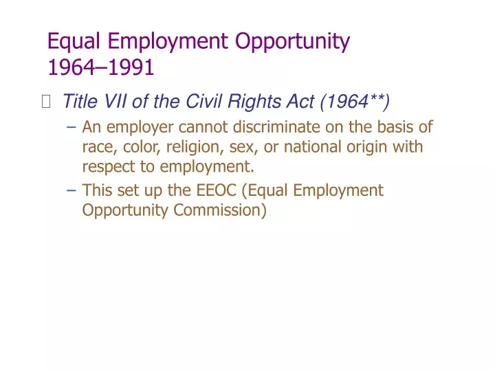 equal employment opportunity 1964 1991