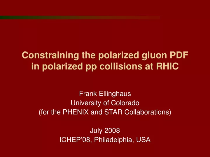 constraining the polarized gluon pdf in polarized pp collisions at rhic