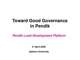 Toward Good Governance in Pendik