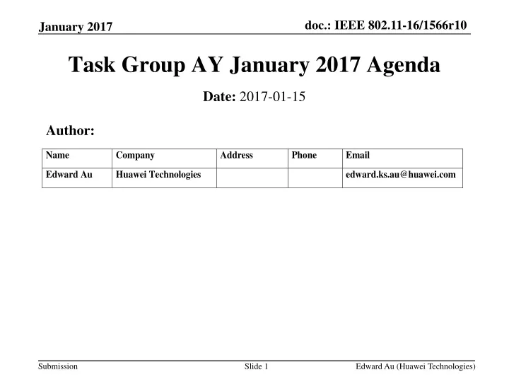 task group ay january 2017 agenda