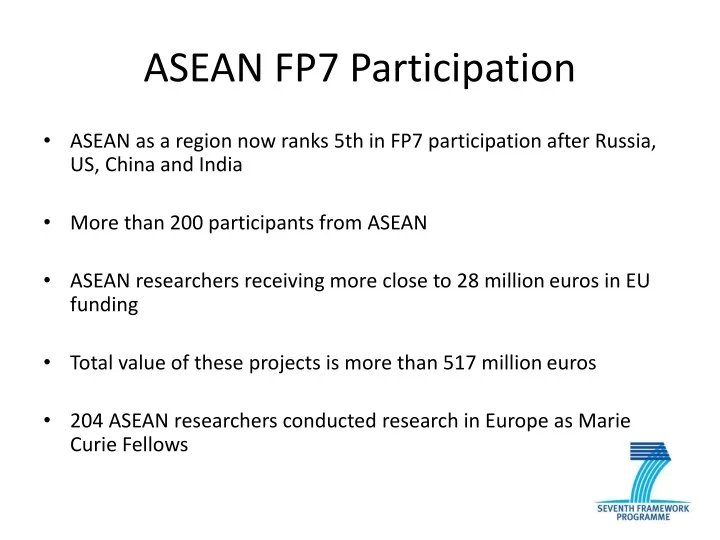 asean fp7 participation