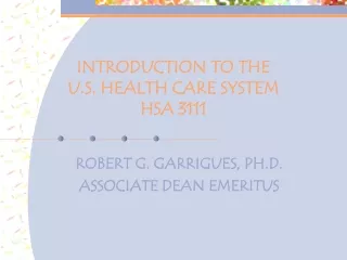 INTRODUCTION TO THE  U.S. HEALTH CARE SYSTEM HSA 3111