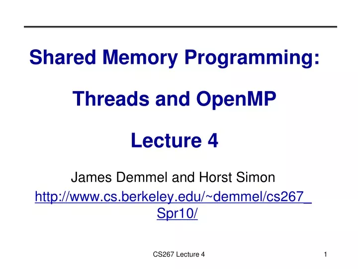 shared memory programming threads and openmp lecture 4