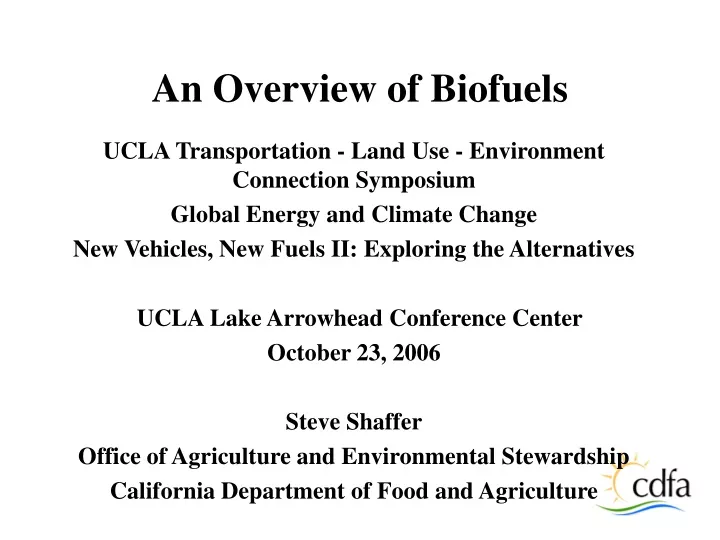 an overview of biofuels