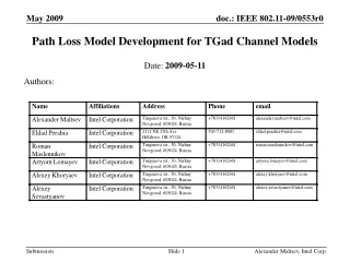 Path Loss Model Development for TGad Channel Models