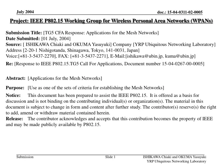 project ieee p802 15 working group for wireless