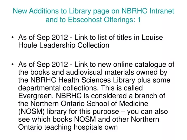 new additions to library page on nbrhc intranet and to ebscohost offerings 1