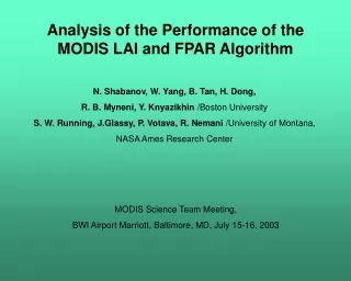 Analysis of the Performance of the  MODIS LAI and FPAR Algorithm