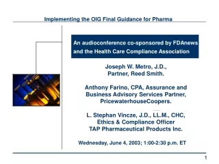 Implementing the OIG Final Guidance for Pharma